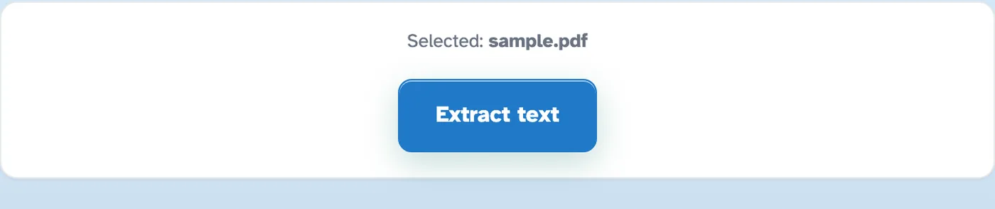 The extract-text screen: the page title, the selected quarterly- report.pdf and the Extract text button that writes a