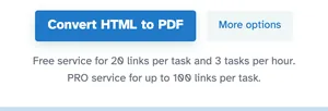 Tlačítko Převést HTML do PDF vedle Další možnosti nad poznámkou k bezplatné službě