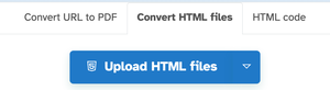 The Convert HTML files tab selected above the blue Upload HTML files button