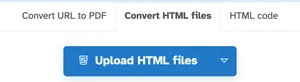 Het tabblad HTML-bestanden converteren is geselecteerd boven de blauwe knop HTML-bestanden uploaden