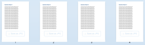 Four page thumbnails, each with its own Save as JPG button and page number below