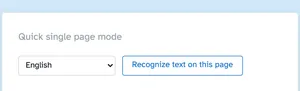 El cuadro Modo rápido de una sola página: menú desplegable en inglés y botón Reconocer texto en esta página