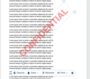 Uma marca d'água CONFIDENCIAL cruzada diagonalmente sobre a página, com sua caixa de seleção tracejada e a faixa flutuante